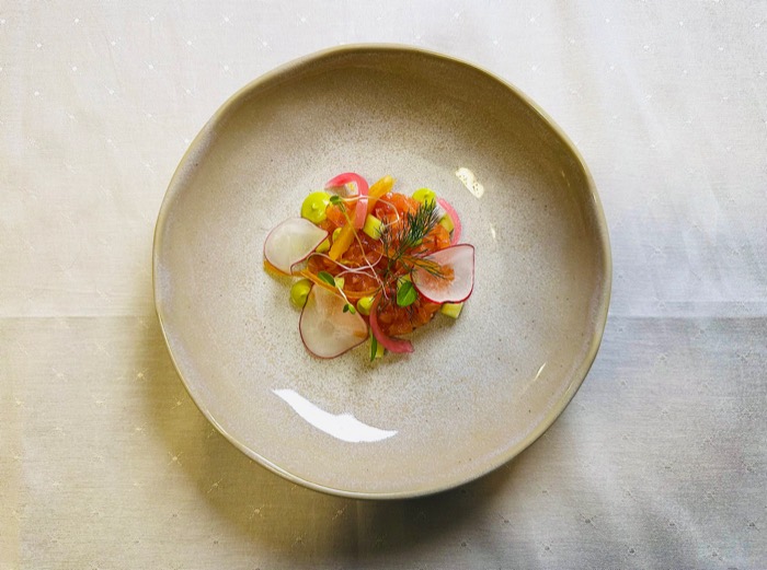 Salmon tartare with radish and dill