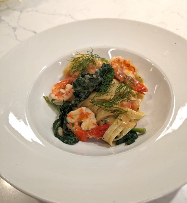 Prawn tagliatelle with spinach and dill